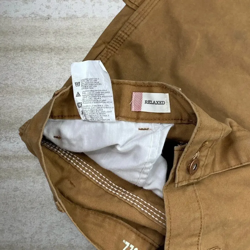 Vintage 90s Dickies Carpenter Pants 34x28 Baggy Wide Leg Tan Canvas Dungarees